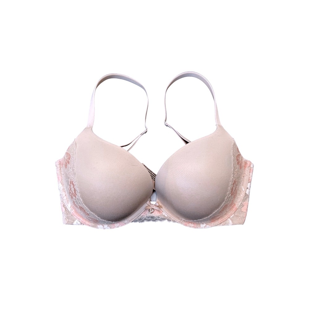 Victoria's Secret Pink Floral Lace Trim Underwire‎ Push Up Bra Size 32DDD